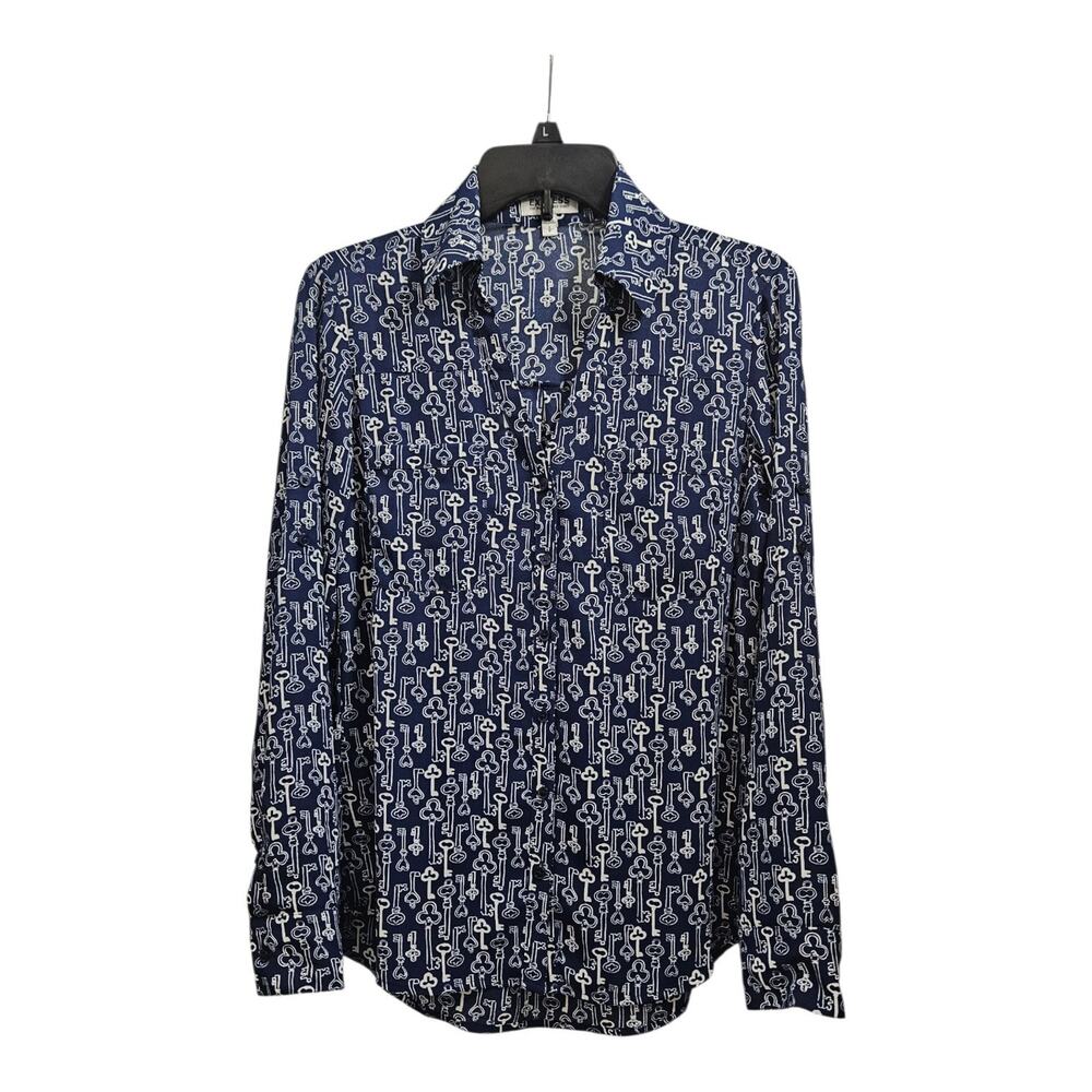Express The Portofino Womens Shirt Size SM Key Print Button-Up Collared V-Neck